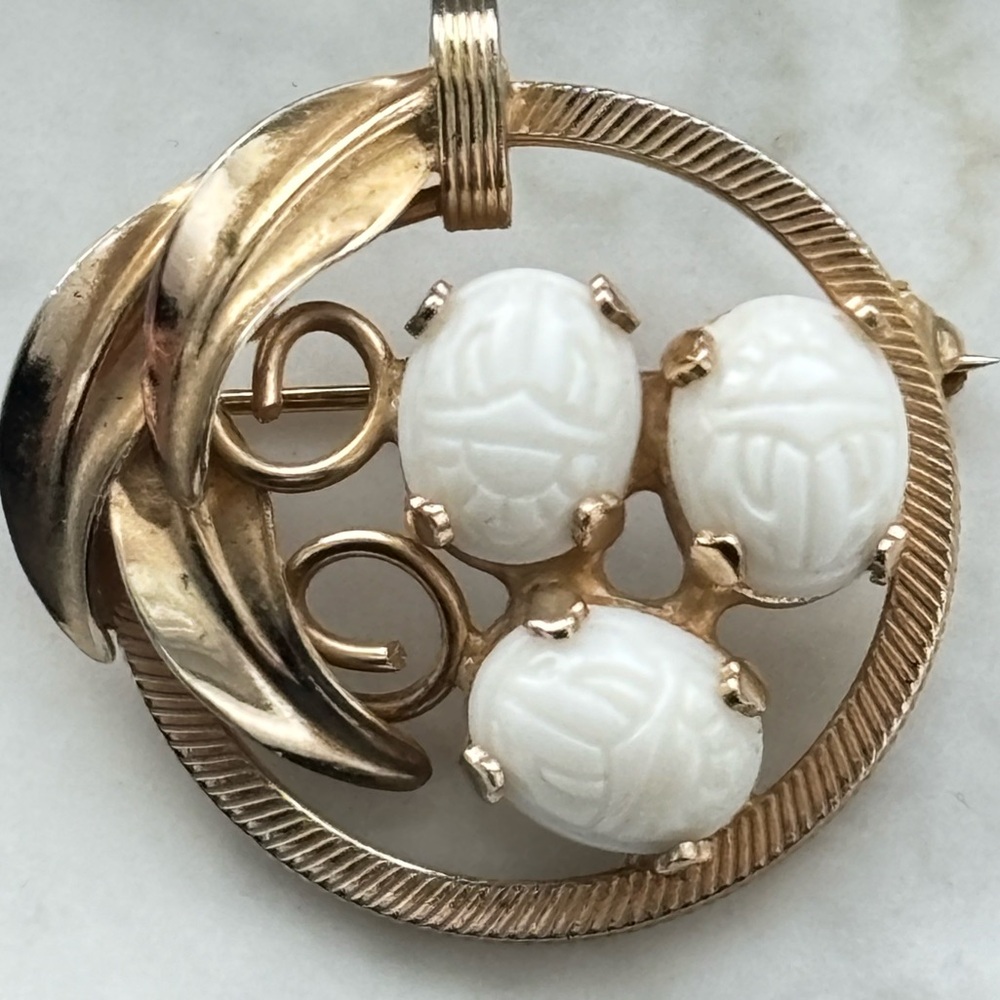 Vintage 12K GF White Scarab Brooch